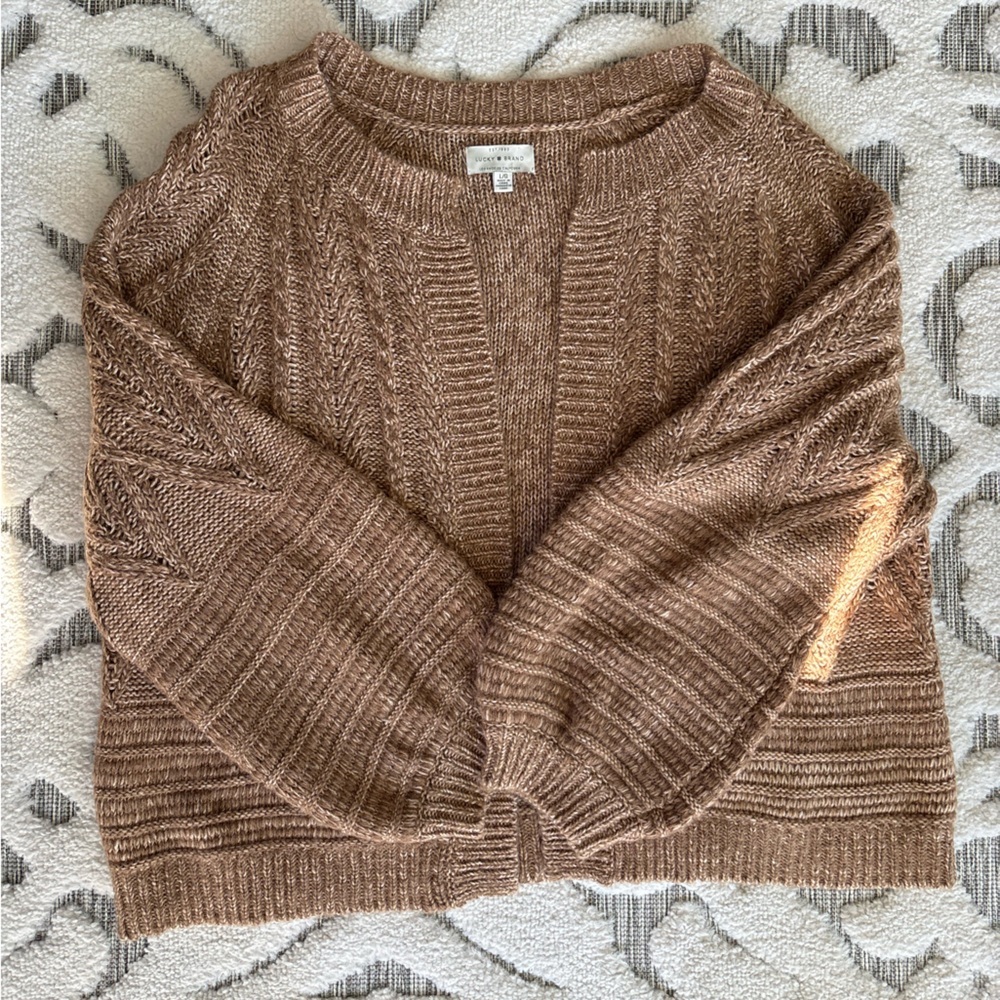 Lucky Brand Brown Balloon Sleeve Cardigan Sweater Sz L